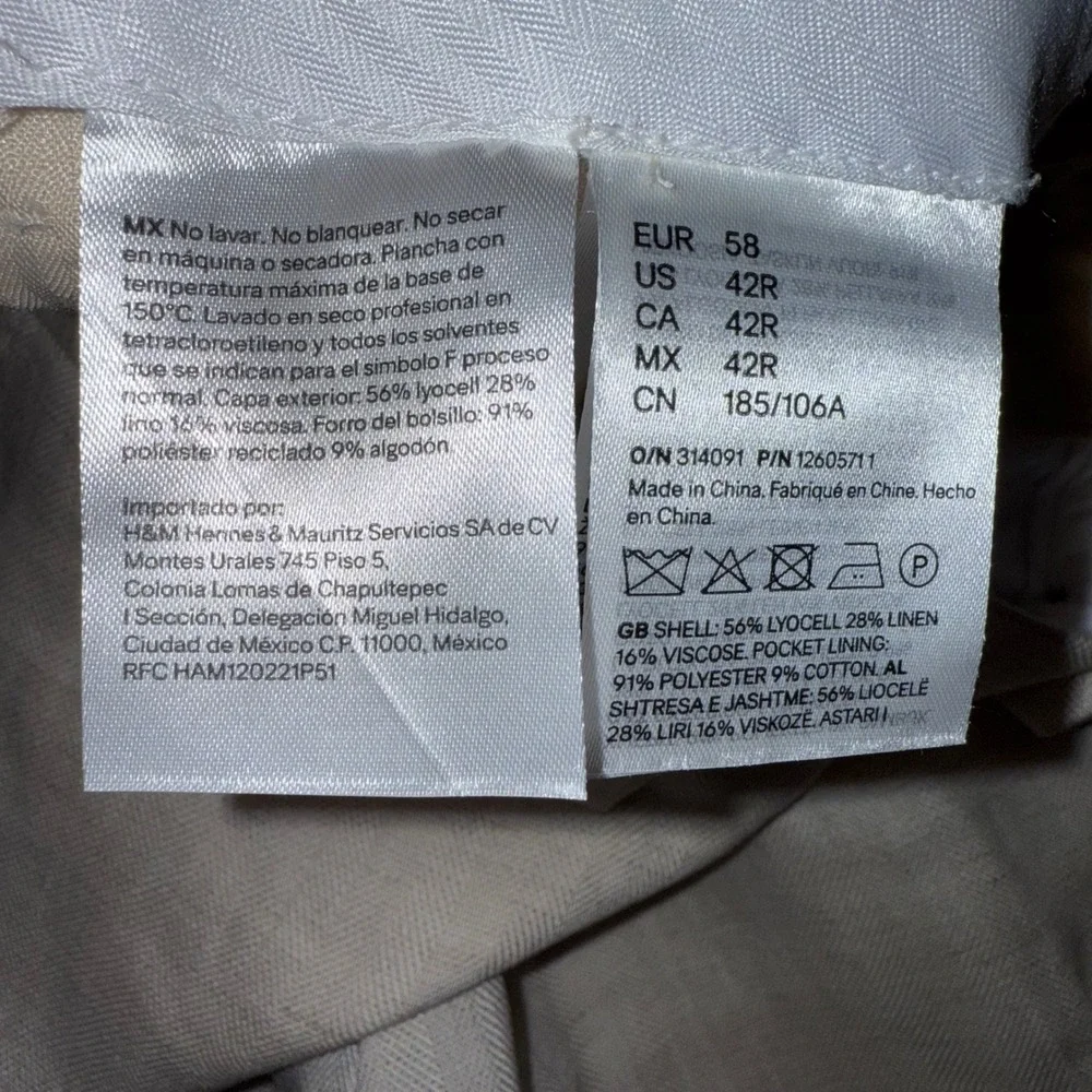 H&M Linen Blend Mens Dress‎ Pants, Beige Straight Leg, Size 42R, New vacation